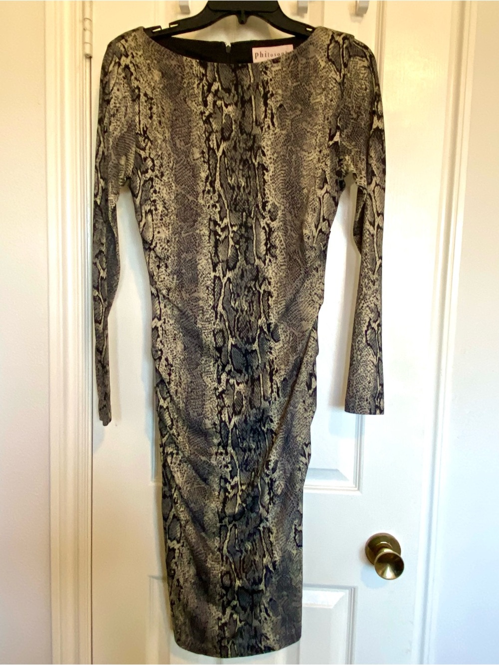 Philosophy Snake-Print Long Sleeve Dress in Beige and Black